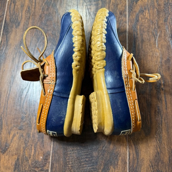 L.L. Bean Classic Low Bean Boots Womens Size 6 Navy Rubber Tan Leather Vintage - Picture 10 of 13